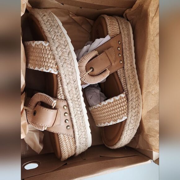 EARTH Natural Leather Colla Platform Comfort Wedge Sandals Women's 7.5 - Picture 3 of 5